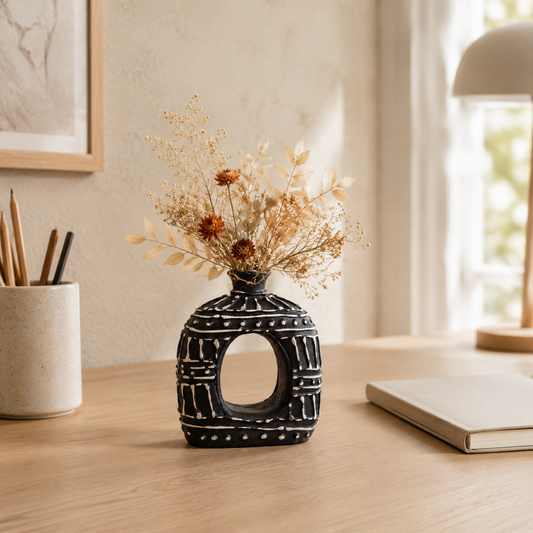 Ovale geformte Donut-Vase in Chocolate aus Bali-Keramik