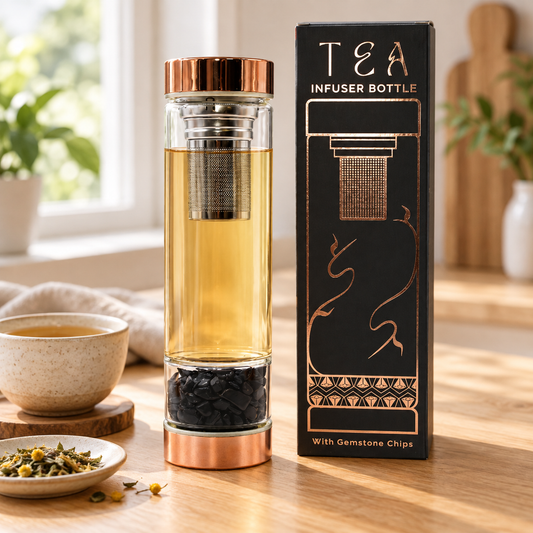 Trinkflasche aus Glas mit Siebeinsatz, 500 ml, mit Onyx