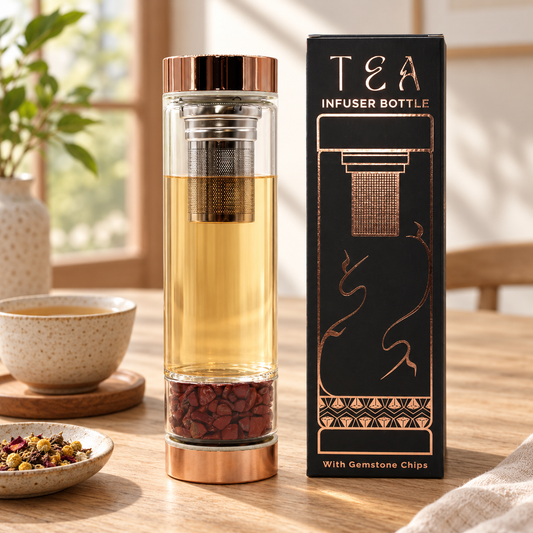 Trinkflasche aus Glas mit Siebeinsatz, 500 ml, mit roten Jaspis