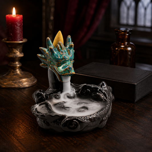 Großer Drachen-Rückfluss-Räuchergefäß aus Keramik