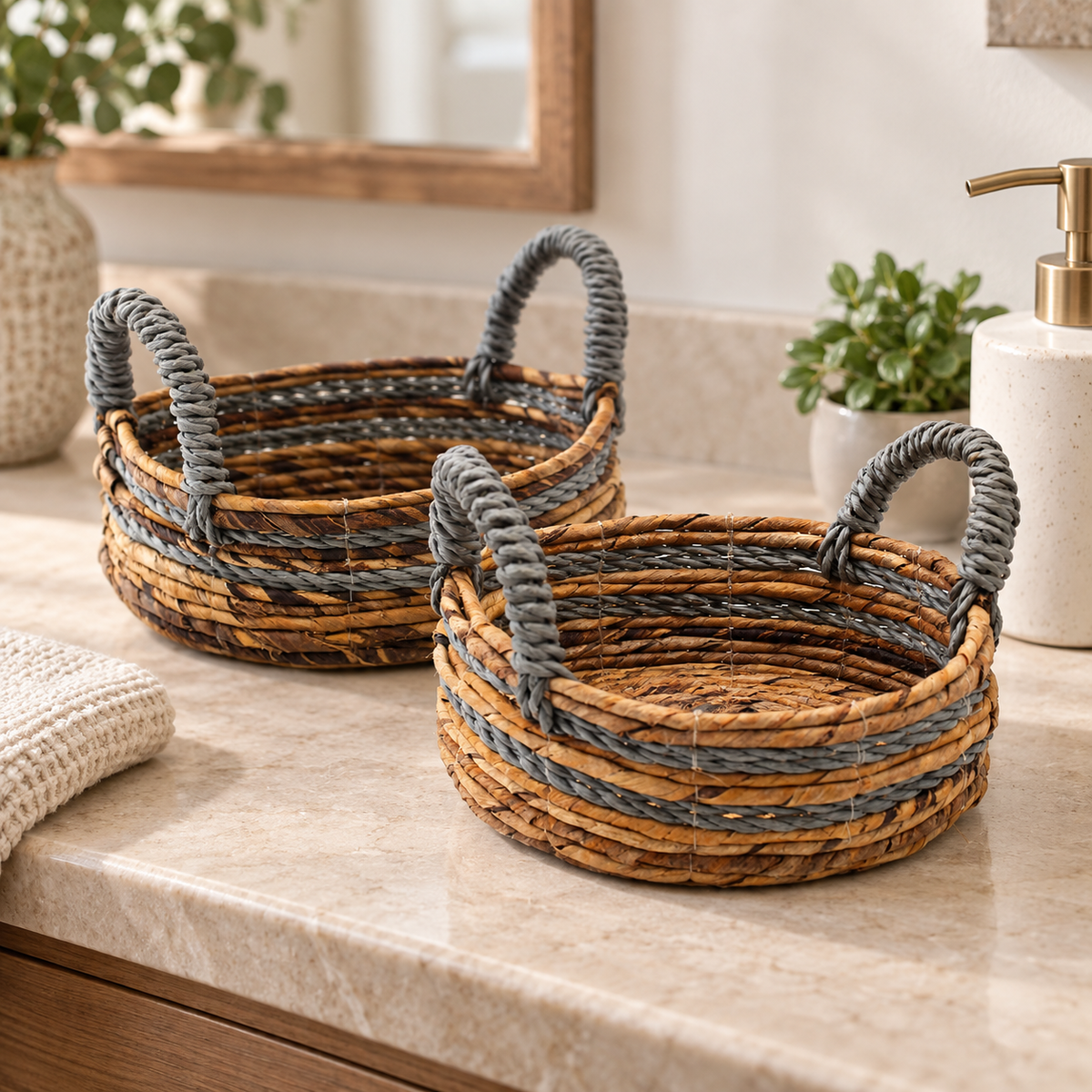 Bananenblatt-Raffia Körbe Quadratisch, 3er Set