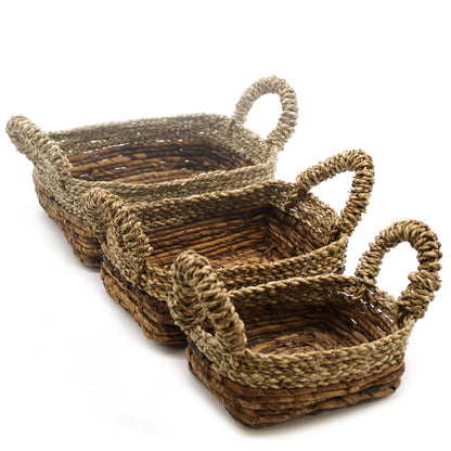 Bananenblatt-Seegras Körbe Quadratisch, 3er Set