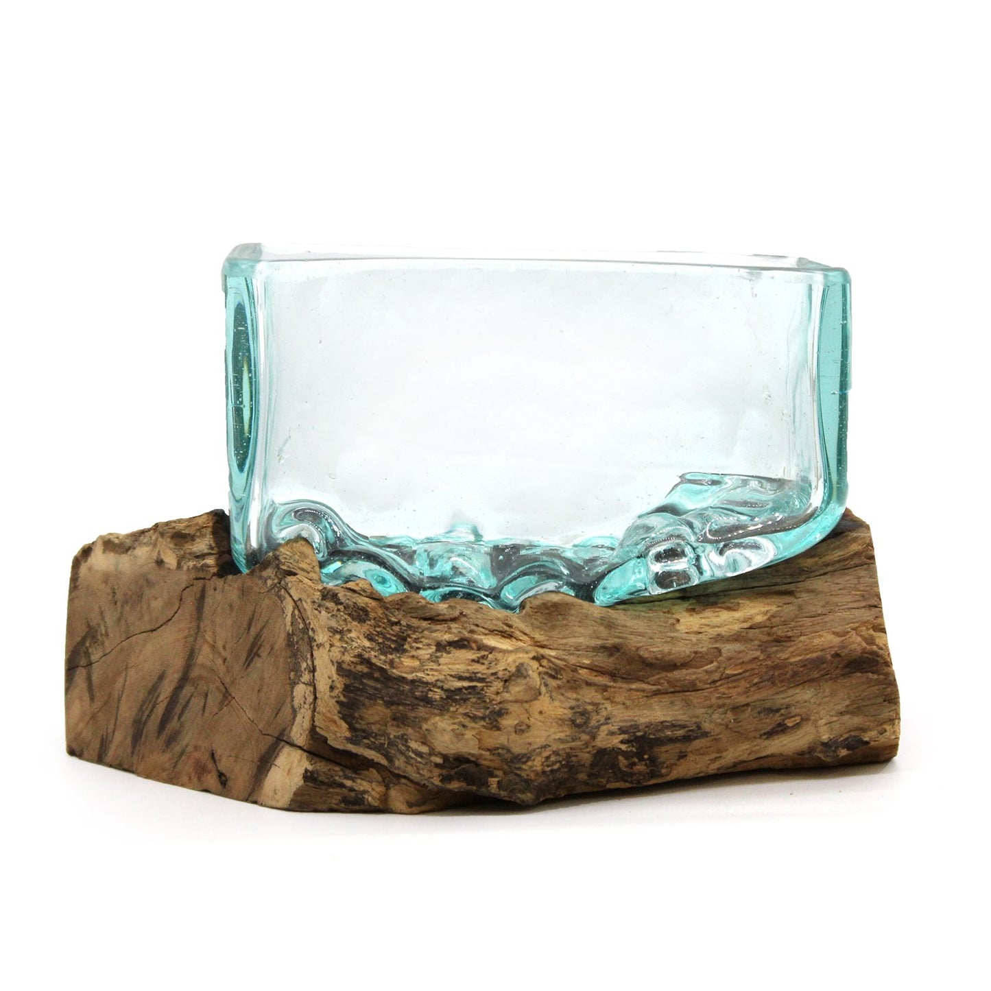 Molten Glass Schale aus recyceltem Glas auf Gamalholz