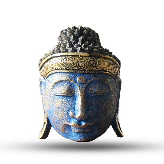 Buddha Kopf Dekoration mit blauem Glanz 25cm für Zuhause