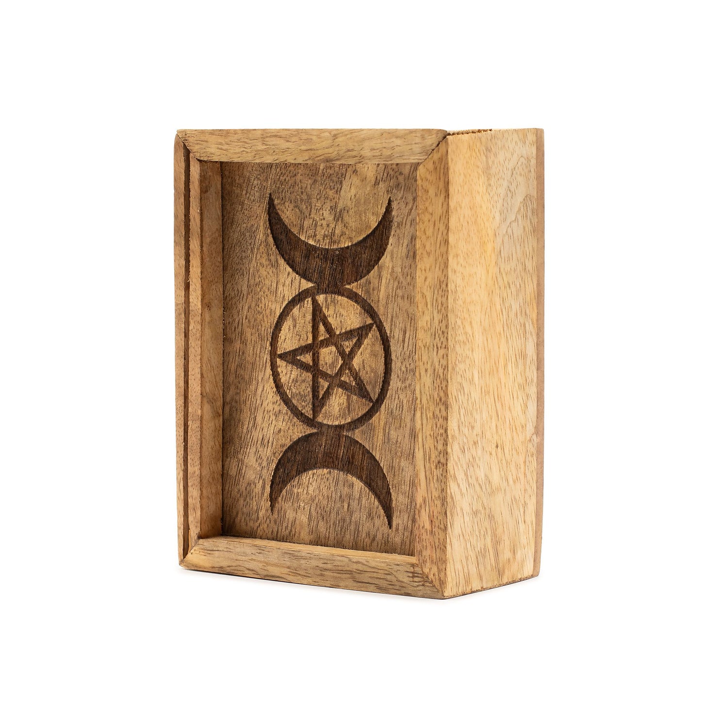 Tarotkartenbox aus Mangoholz mit Kartenfach und Aufsteller