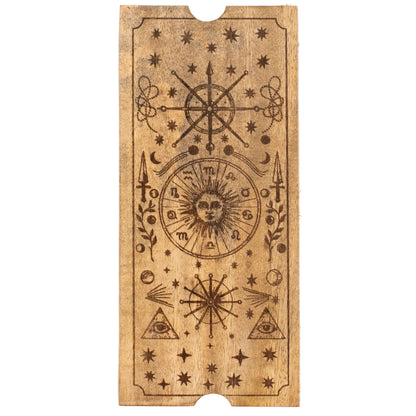 Spirituell gravierte Tarotbox im breiteren Format mit 4 Fächern