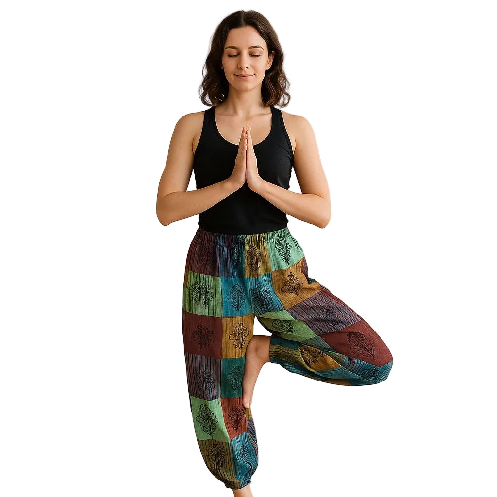 Nomad Sari Freizeithose mit Blockdruck in Grüntönen, S / M