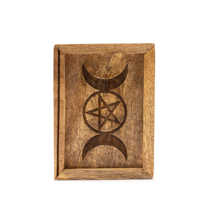 Tarotkartenbox aus Mangoholz mit Kartenfach und Aufsteller