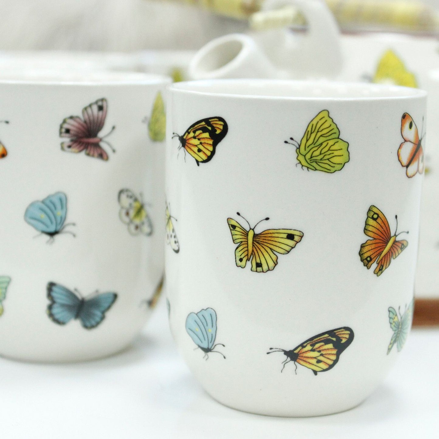 Kräuter-Teekannen-Set – Butterflies mit 6 Tassen aus Keramik