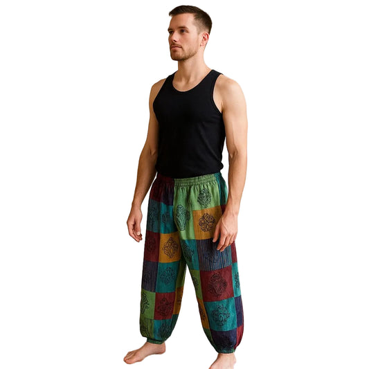 Nomad Sari Freizeithose mit Blockdruck in Grüntönen, L / XL