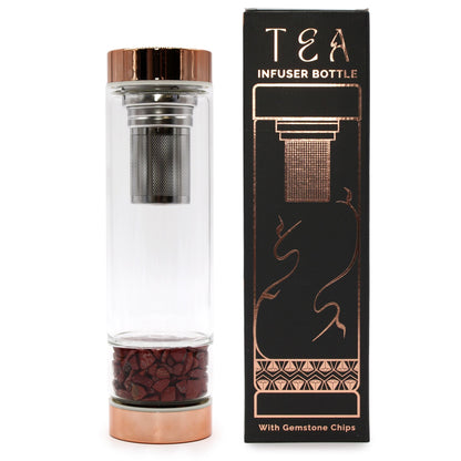 Trinkflasche aus Glas mit Siebeinsatz, 500 ml, mit roten Jaspis