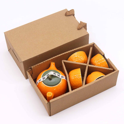 Herbal Orange Teekannen-Set mit 4 Tassen in lebhaftem Orange