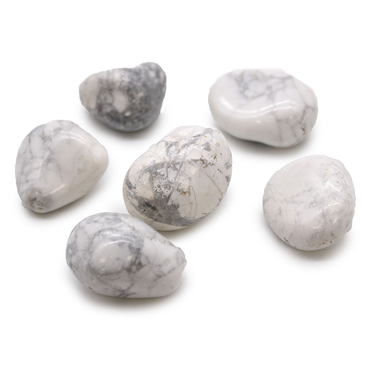 Große afrikanische Trommelsteine - Weißer Howlith, Magnesite (6 Stück)