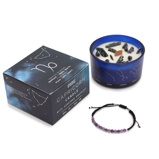 Zodiac Crystal Kerze mit Edelsteinarmband – Steinbock