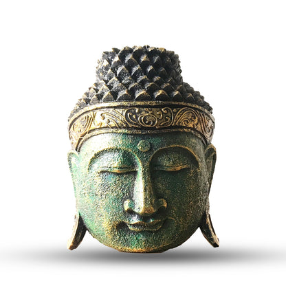 Buddha Kopf Dekoration mit grünem Glanz 25cm – Bali Kollektion