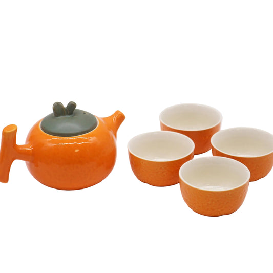 Herbal Orange Teekannen-Set mit 4 Tassen in lebhaftem Orange