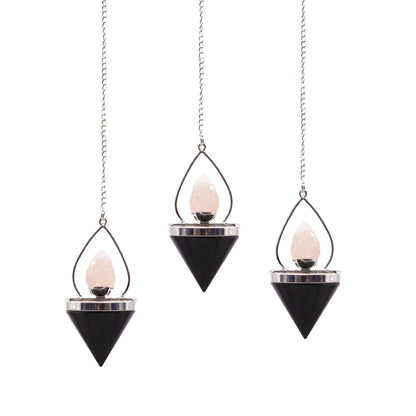 Pendulum aus schwarzem Achat und Rosenquarz