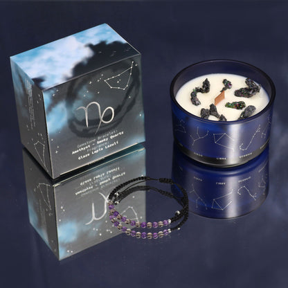Zodiac Crystal Kerze mit Edelsteinarmband – Steinbock