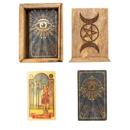 Tarotkartenbox aus Mangoholz mit Kartenfach und Aufsteller
