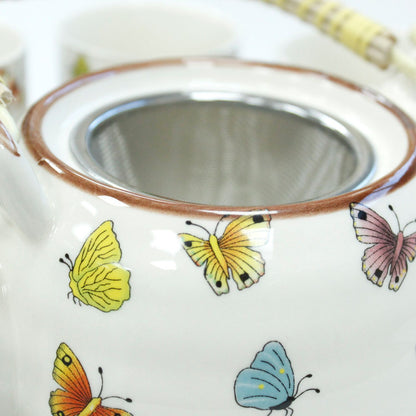Kräuter-Teekannen-Set – Butterflies mit 6 Tassen aus Keramik