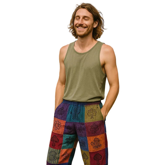 Nomad Sari Freizeithose mit Blockdruck in Lilatönen, L / XL