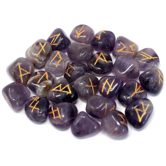 Indian Runes Set mit 25 Amethyst-Runensteine