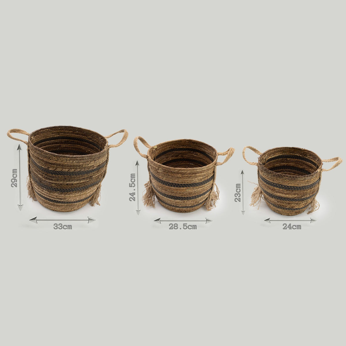 Bananenblatt-Seegras Körbe Rund, 3er Pack
