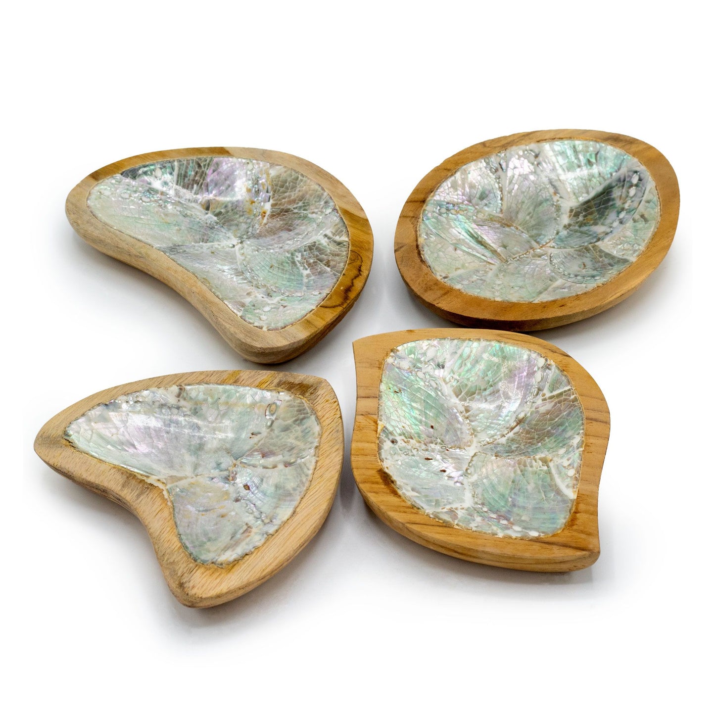 Set aus 4 Teakholz-Schalen mit Muscheldekor