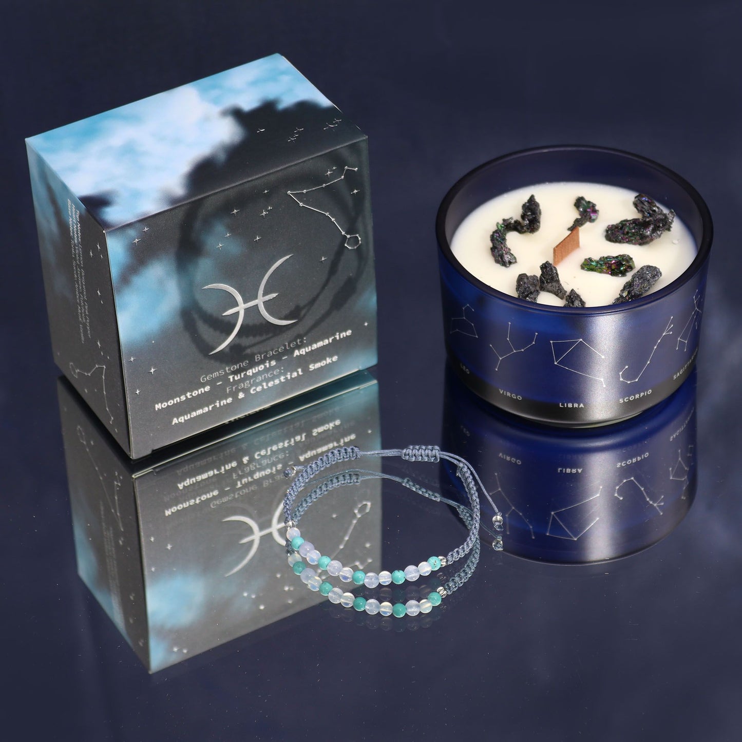 Zodiac Crystal Candle mit Edelsteinarmband – Fische