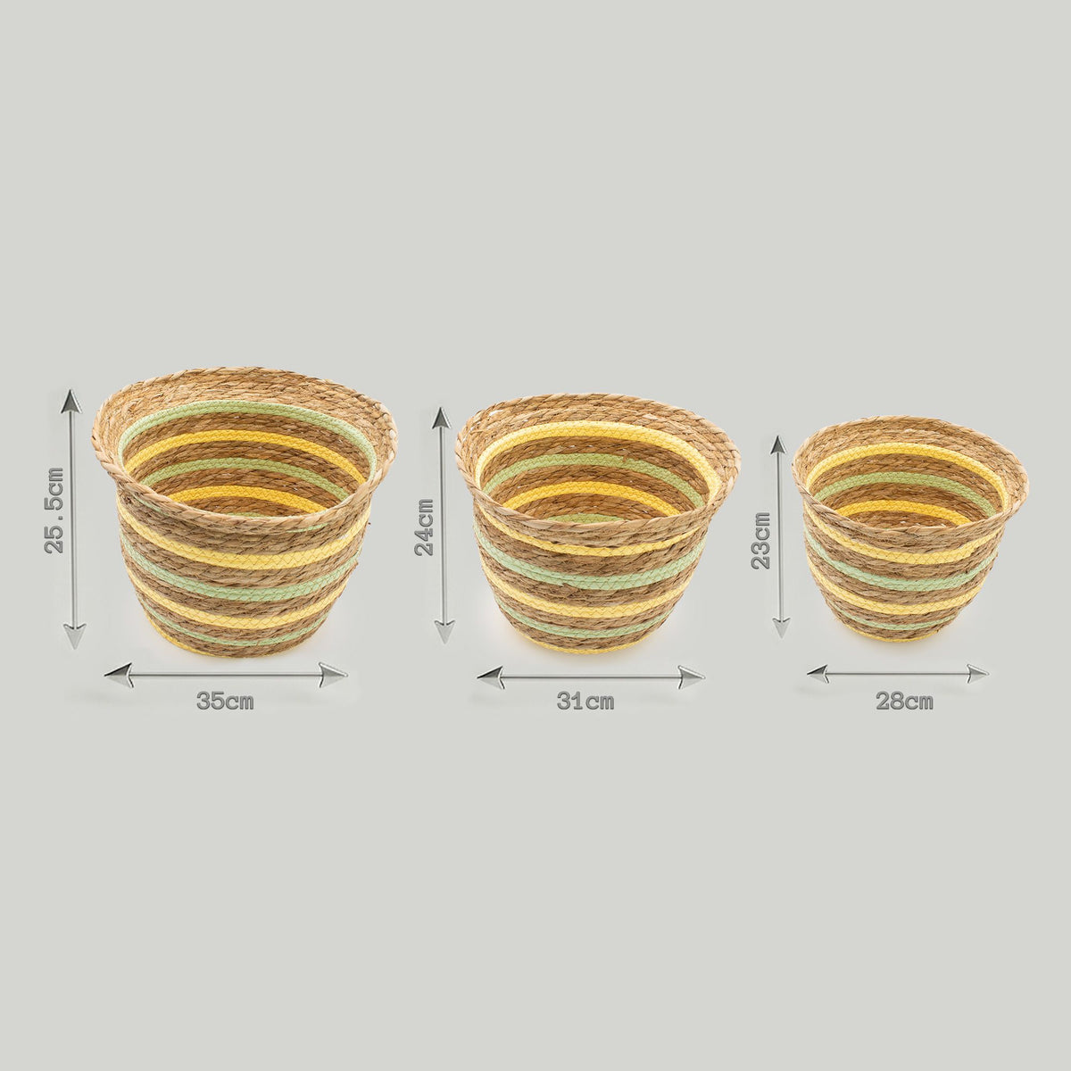 3er Set Seegras Körbe mit Stroh