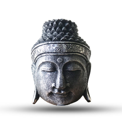 Buddha Kopf Dekoration mit silbernem Glanz für Zuhause und Büro