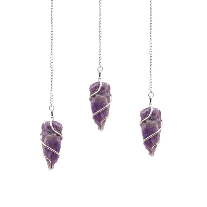 Amethyst Pendel mit silberfarbenen Spirale, für Meditation