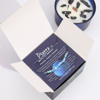 Zodiac Crystal Candle mit Edelsteinarmband – Fische