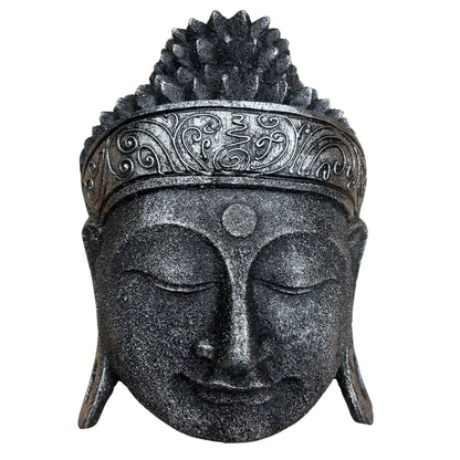 Buddha Kopf Dekoration mit silbernem Glanz für Zuhause und Büro
