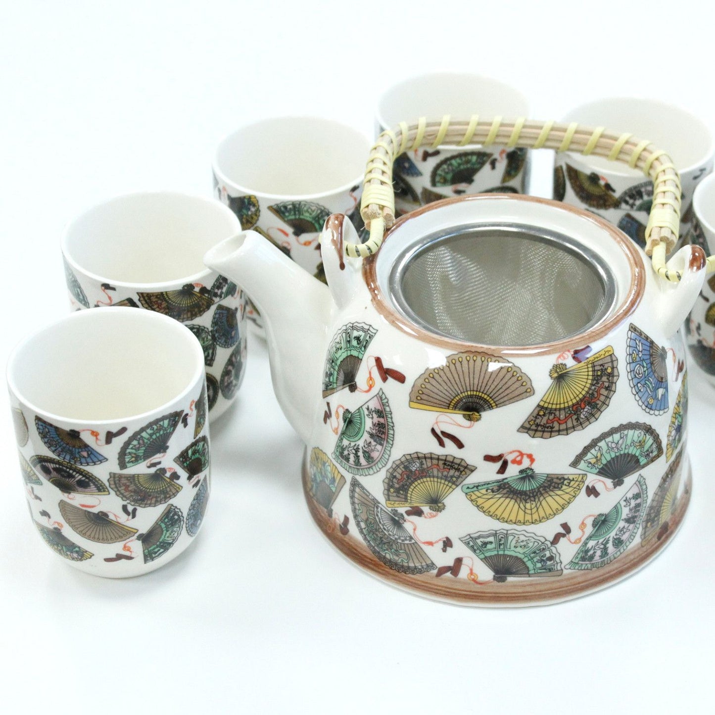 Kräuter-Teekannen-Set – China Fans mit Fächer-Motiv aus Keramik