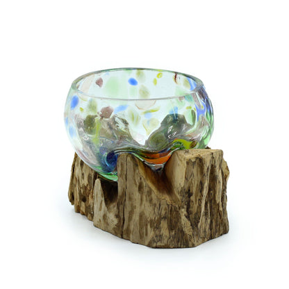Molten Coloured Glass on Wood – Kleine Schale auf Holz