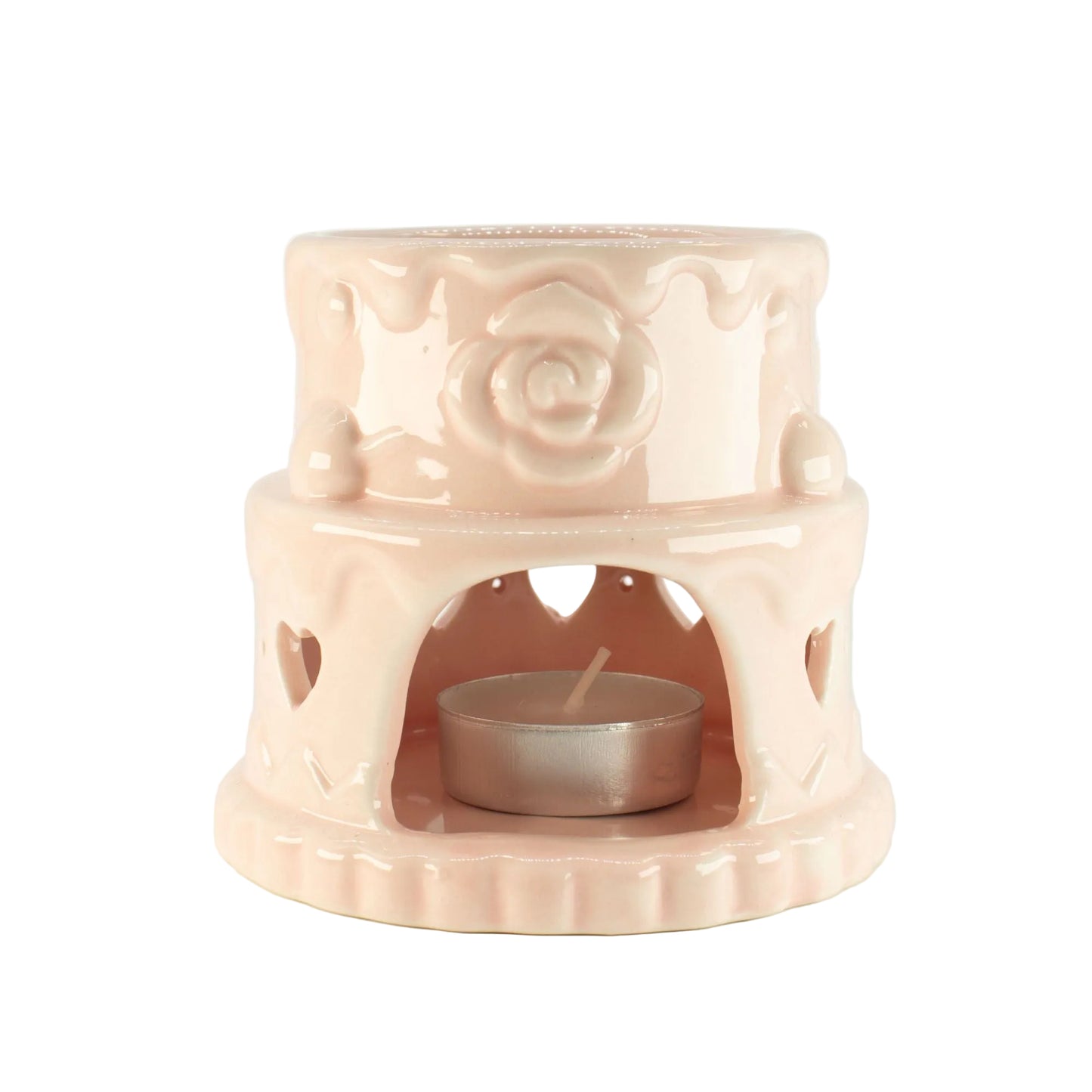 Keramik-Ölbrenner mit Herzmotiven in Rosa