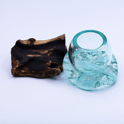 Molten Glass Mini Glasschale auf Holz mit elegantem Design