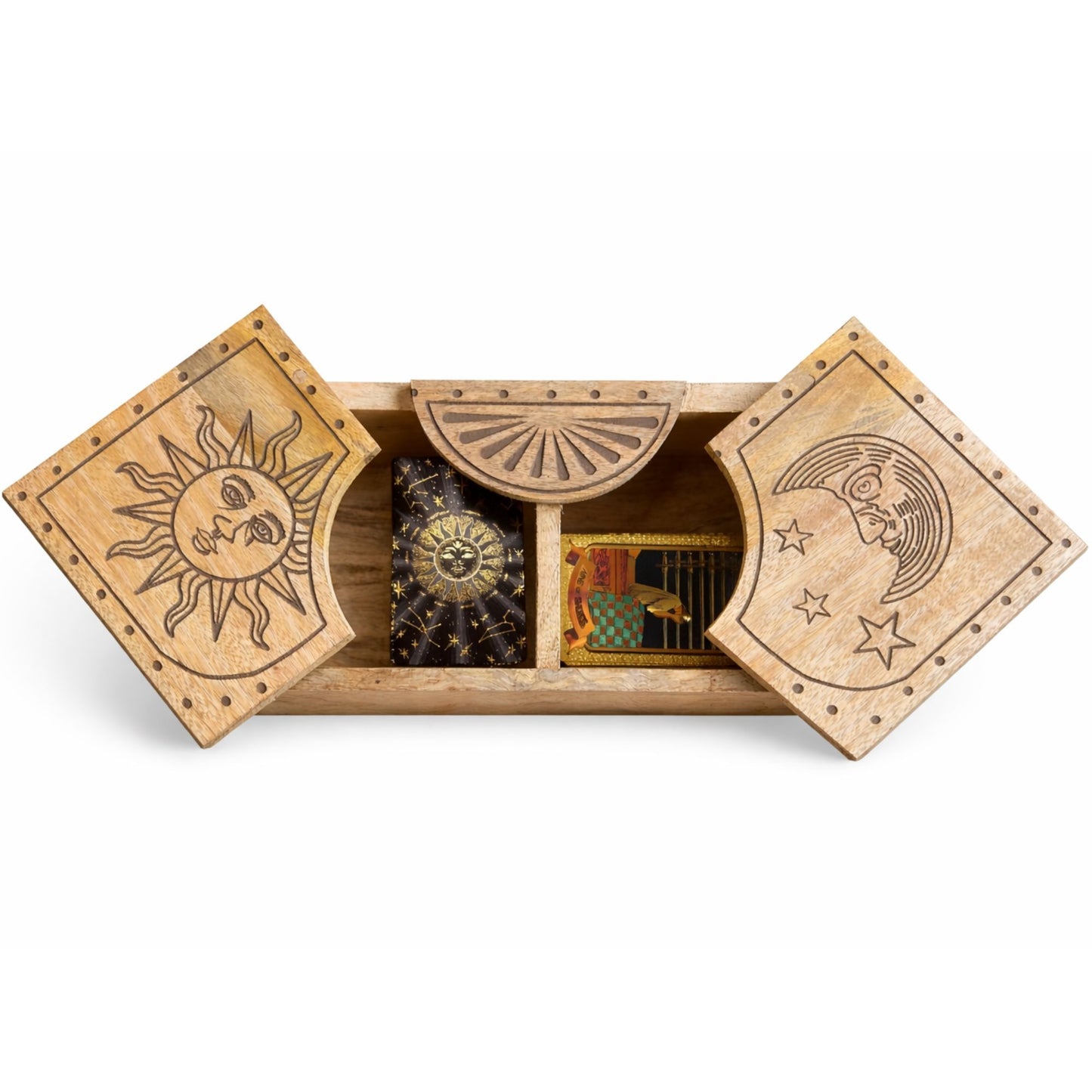 Sun & Moon Holz-Schiebebox mit Gravur für Tarotkarten