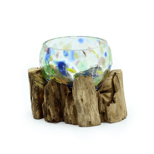 Molten Coloured Glass on Wood – Kleine Schale auf Holz