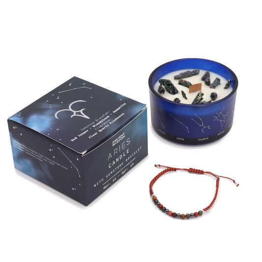Zodiac Crystal Kerze mit Edelsteinarmband – Widder