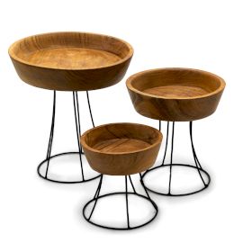 Set aus 3 erhöhten Teakholzschalen