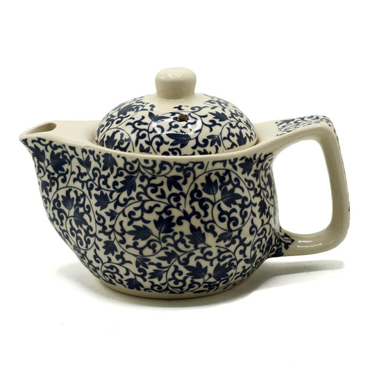 Kleine Kräuterteekanne mit blauem Muster aus Keramik 350 ml