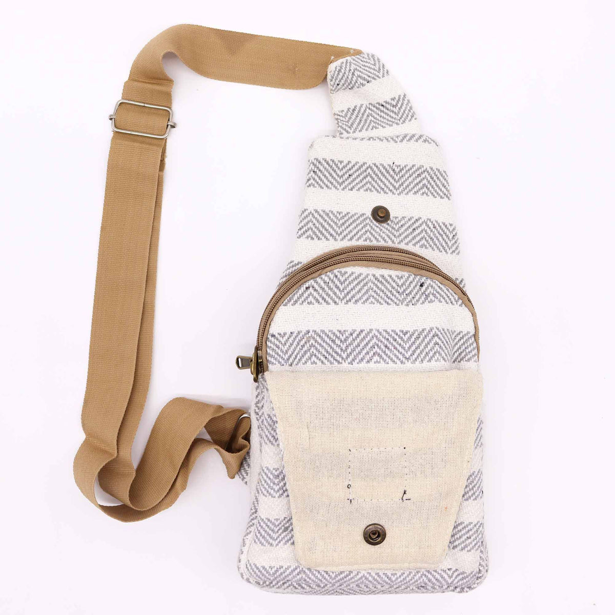 Crossbody Bag aus Baumwolle - Grau & Weiß