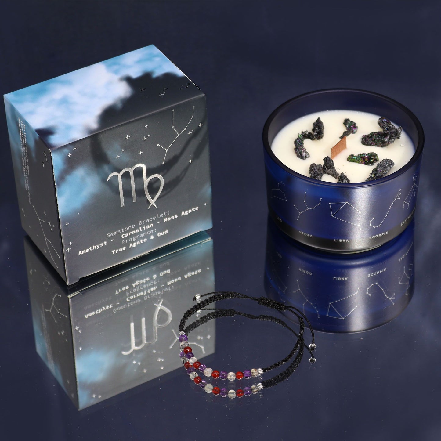 Zodiac Crystal Kerze mit Edelsteinarmband – Jungfrau