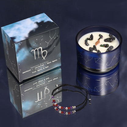 Zodiac Crystal Kerze mit Edelsteinarmband – Jungfrau