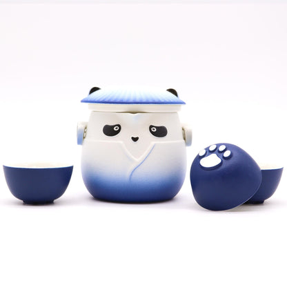 Panda Teekannen-Set mit drei Tassen in Himmelblau