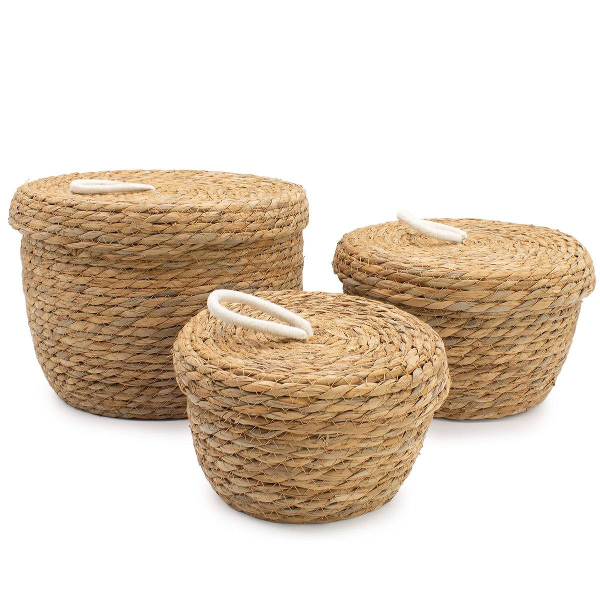 Seegras Körbe mit Deckel 3er Set Natur