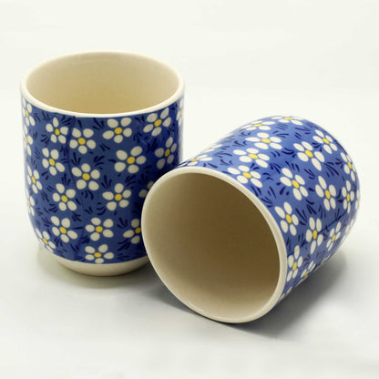 Keramik-Tee-Tassen, 6er Set, 190 ml - blaue Gänseblümchen
