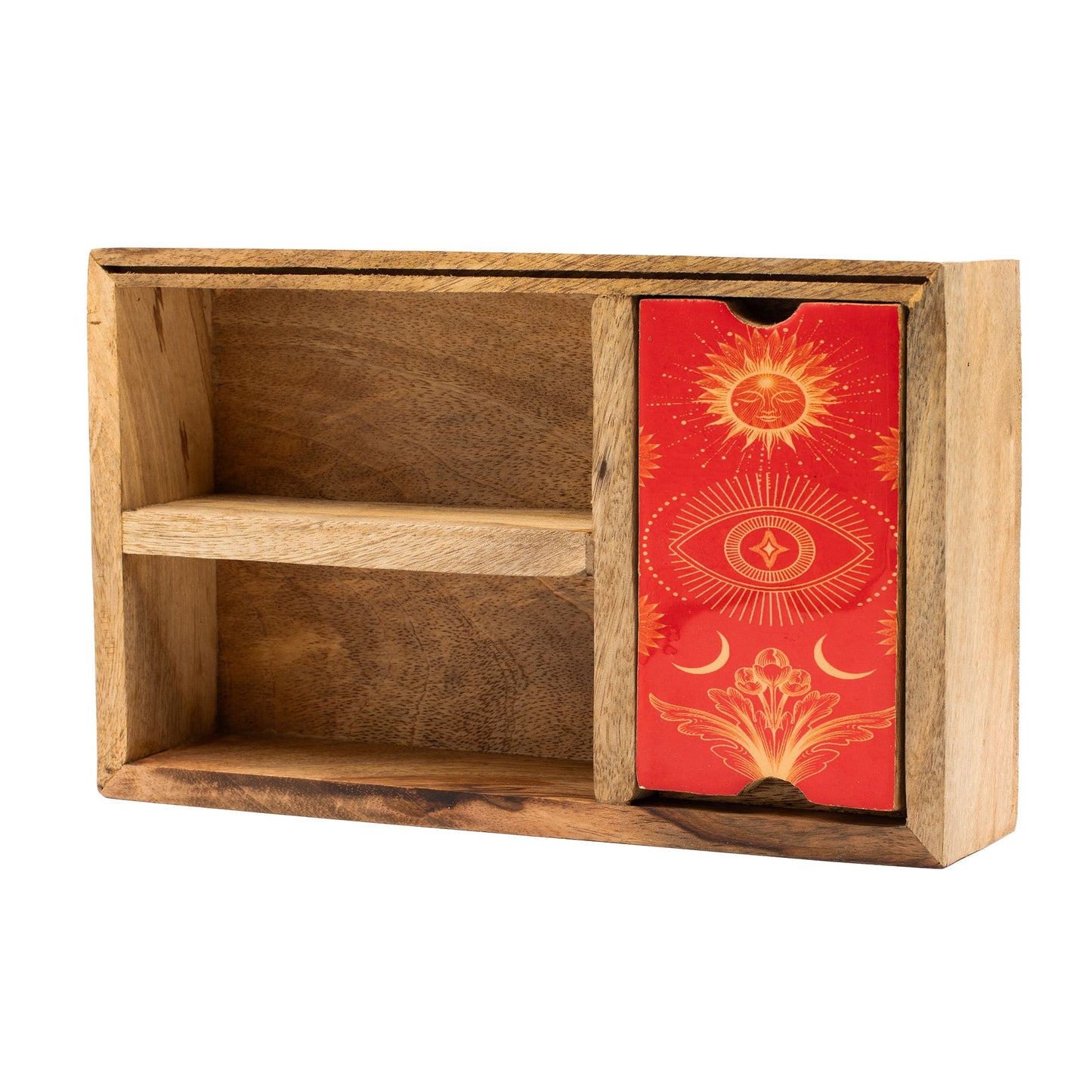 Mango-Holzbox mit mehreren Fächern für Tarot und Rituale